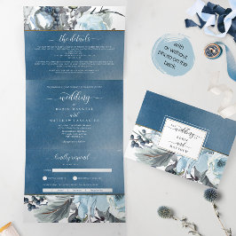 Com Dobra Tripla RSVP de Convite Triplo de Casamento de Cores Aquát