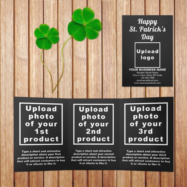 Com Dobra Tripla Rua Negra. Cartão de Dia Útil do Patrick (Black St. Patrick's Day business trifold card)