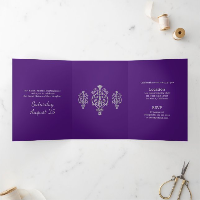 Com Dobra Tripla Silver Ghear Sweet 16 Party Convite (Dentro)