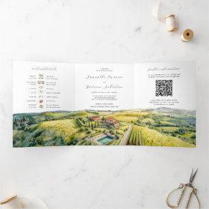 Com Dobra Tripla Toscana Itália   Convite de Casamento Ilustrado