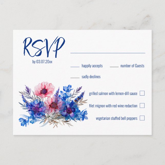 💍 com menu Corlflores e Lavanda RSVP cartão posta (Frente)
