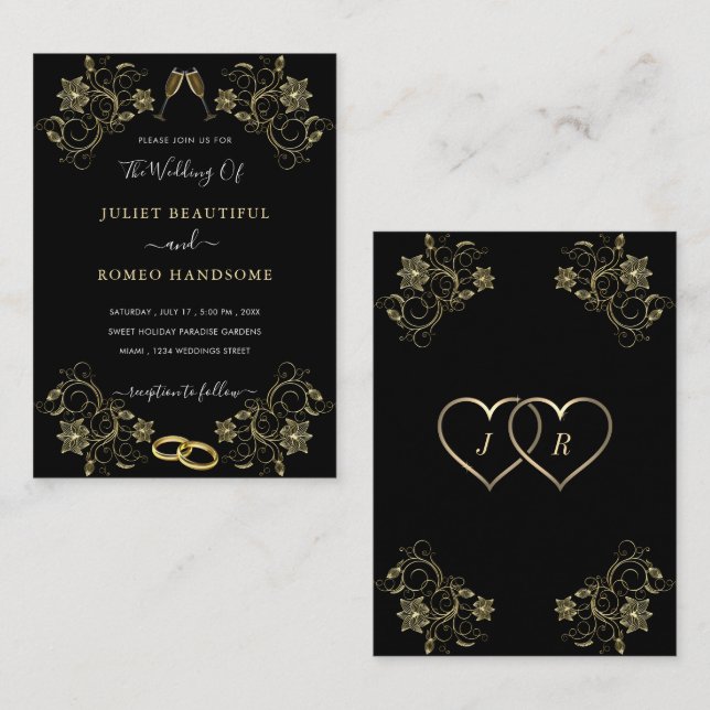 Com modelo de convites de casamento dourado sobre  (Frente/Verso)