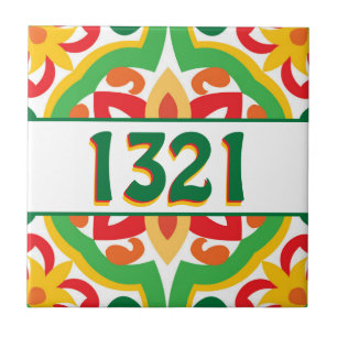 Com o número de casa Azulejos, padrão decorativo,