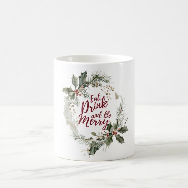 Coma, beba e seja feliz caneca de Natal (Centro)