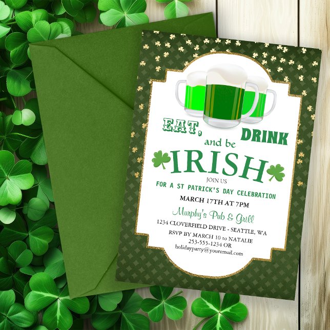 Coma, beba, seja Rua irlandesa, Convite de festas  (Eat, Drink, Be Irish St Patrick's Party Invitation)