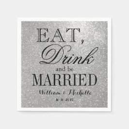 Coma bebida casada, guardanapo de noiva de prata