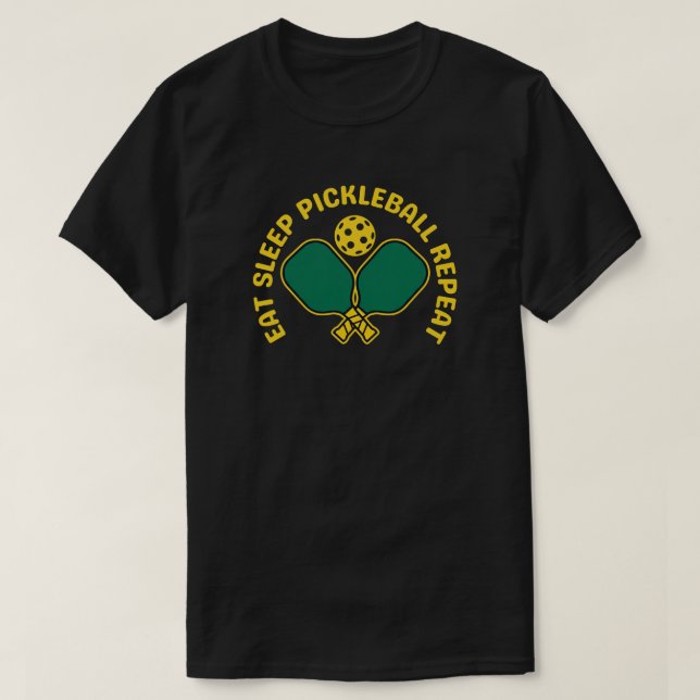 Coma Dormir Pickleball Repetir Camiseta Preta (Frente do Design)