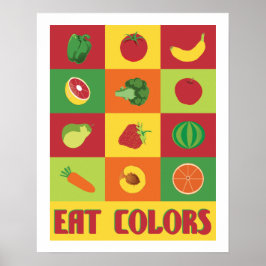 Coma Fruta de cores e poster vegetal