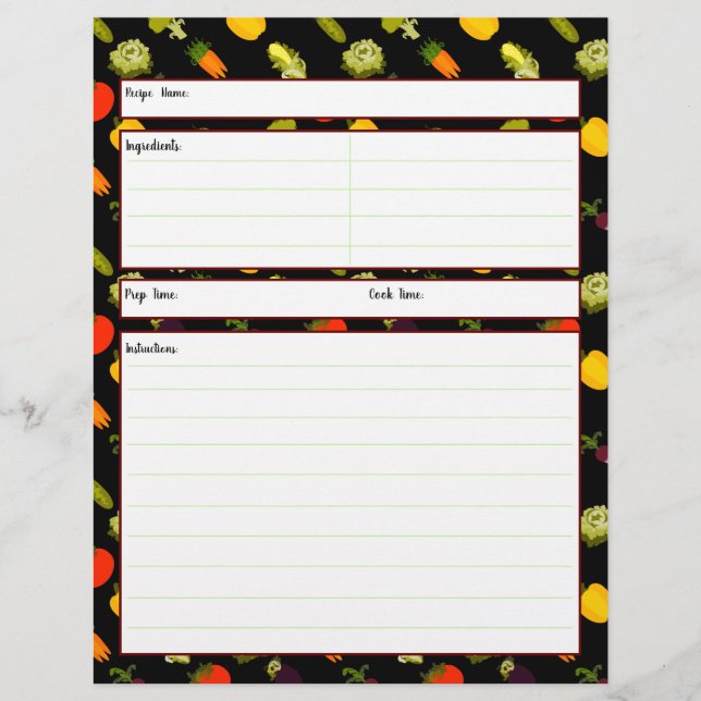 Coma sua folha de receitas de vegetais (Frente)