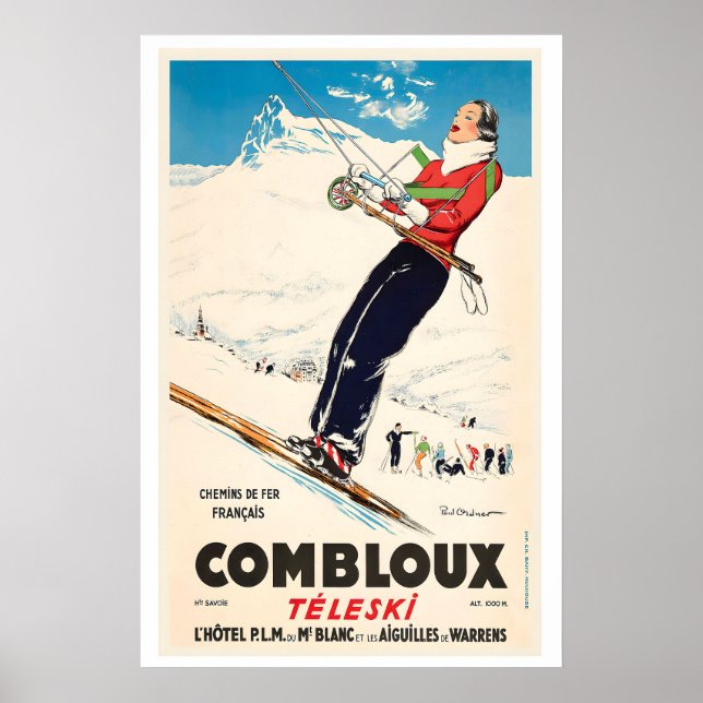 Comblou Ski Lift France Vintage Ski Poster (Frente)