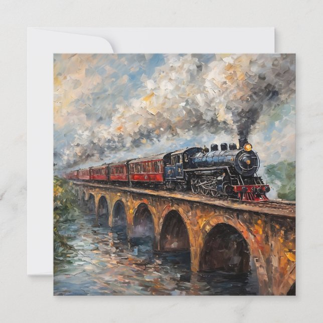 Comboio a vapor numa ponte - Pintura a óleo (Frente)