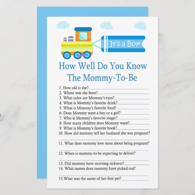 Comboio de Brinquedo Como você conhece bem o jogo  (Frente/Verso)