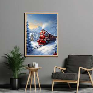 comboio que atravessa uma poster de inverno