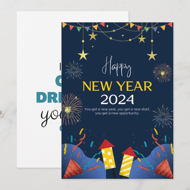 "Começos Espumantes: Cartão de Convite de Ano Novo (Frente/Verso)