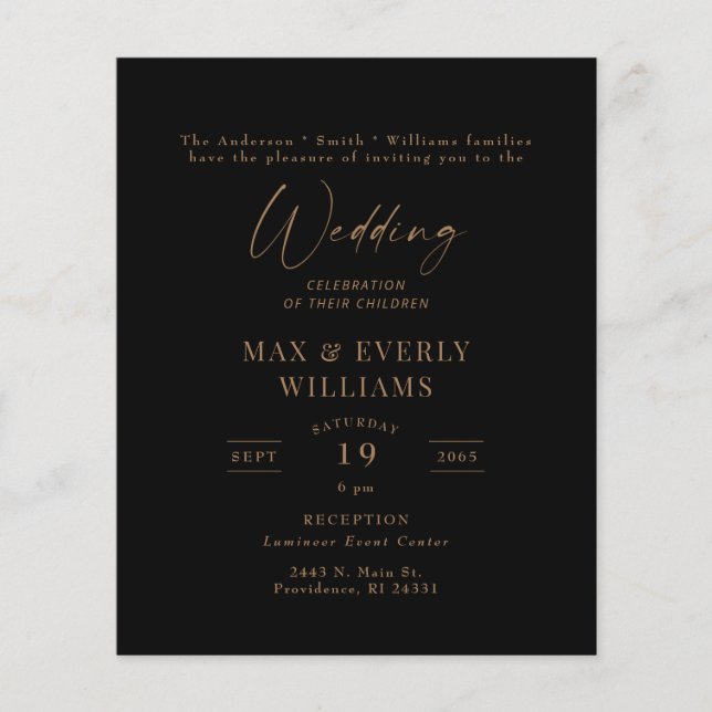 Comemoração de Casamento Preto e Dourado do Orçame (Frente)