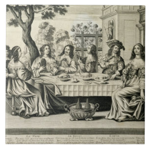 Comensais em um terraço com um jardim formal