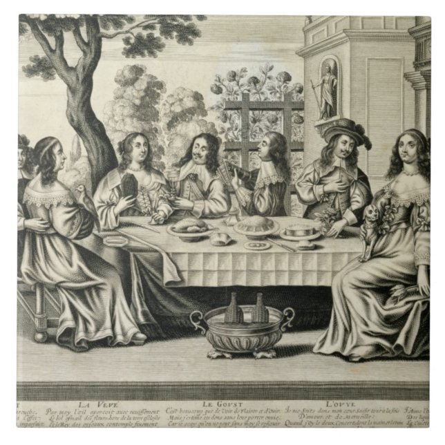 Comensais em um terraço com um jardim formal (Frente)