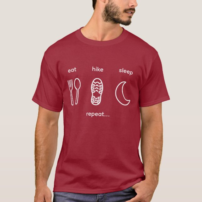 Comer Caminhar Dormir Repetir camiseta moderna sim (Frente)