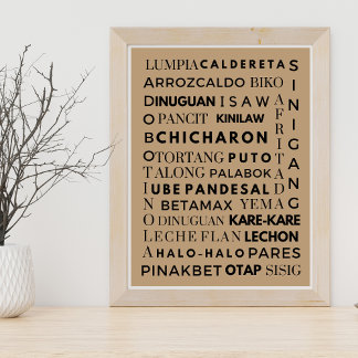 Comida de Tipografia Poster Filipina Preta e Casta