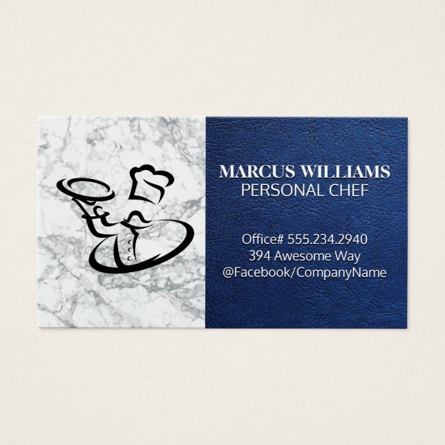 Comida do Chef Servindo | Mármore De Couro Azul (Frente)