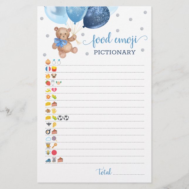 Comida Emoji Pictionary Game Blue Silver Bear (Frente)