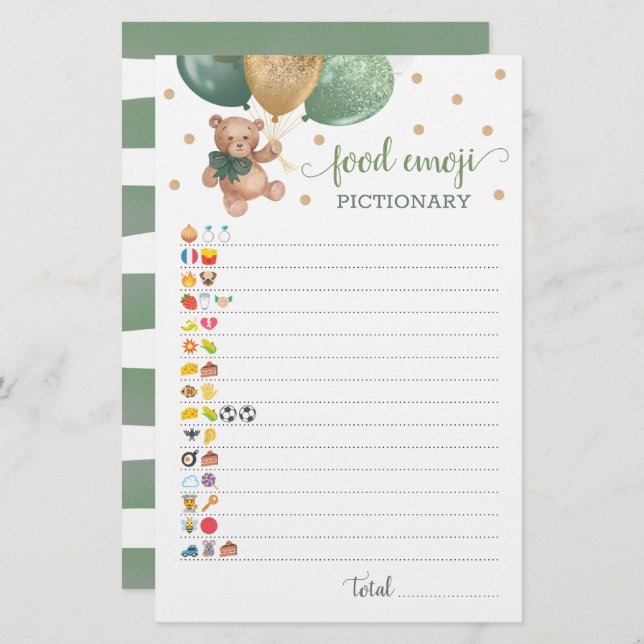 Comida Emoji Pictionary game Sage Teddy Bear (Frente/Verso)