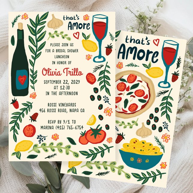 Comida Italiana That's Amore CONVITE de Chá de Noi (That's Amore Italian Food Hand-drawn Doodle CUSTOM Bridal SHower Party Invitation
)