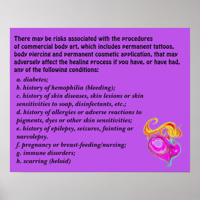 Commercial body art risks poster (Frente)