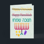 Como Ortografar Cartões Chanukah Hanukkah<br><div class="desc">Como se soletra Hanukkah,  Chanukah,  ou é Hanukah? Obviamente a única maneira "certa" de soletrar é em hebraico! Uma design divertida com "Feliz Chanucá" e "Feliz Chanukah" riscou e "Chanukah Sameach!" em hebraico,  com um chanukiah (menorah),  dreidel e ouro gelado por baixo.</div>
