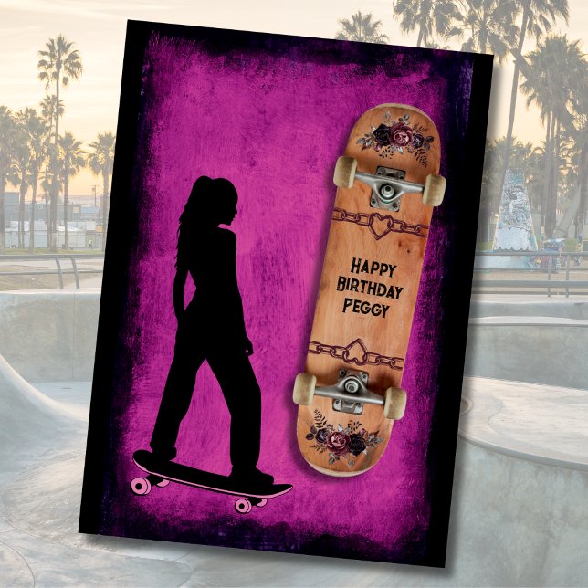 Como um Cartão de Aniversário de Skate para Menina (Shred Like a Girl Skateboarding Happy Birthday Card)