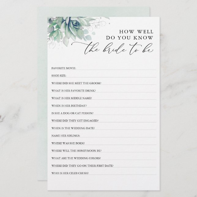 Como Você Conhece A Noiva Para Ser Chá de panela? (Frente/Verso)