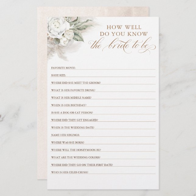 Como Você Conhece A Noiva Para Ser Chá de panela? (Frente/Verso)