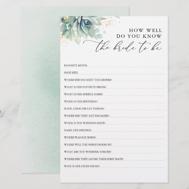 Como Você Conhece A Noiva Para Ser Chá de panela? (Frente/Verso)