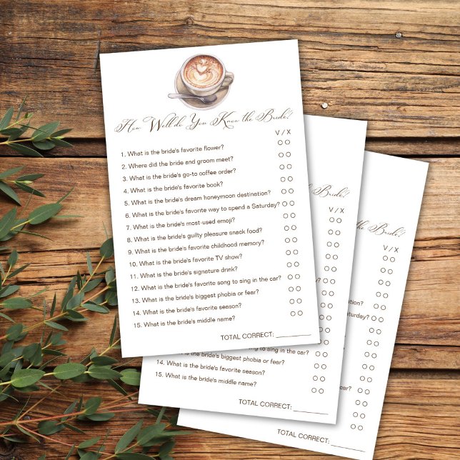 Como você conhece bem o jogo de chá de café da noi (How well do you know the bride love is brewing cappuccino coffee fall shower games cards)