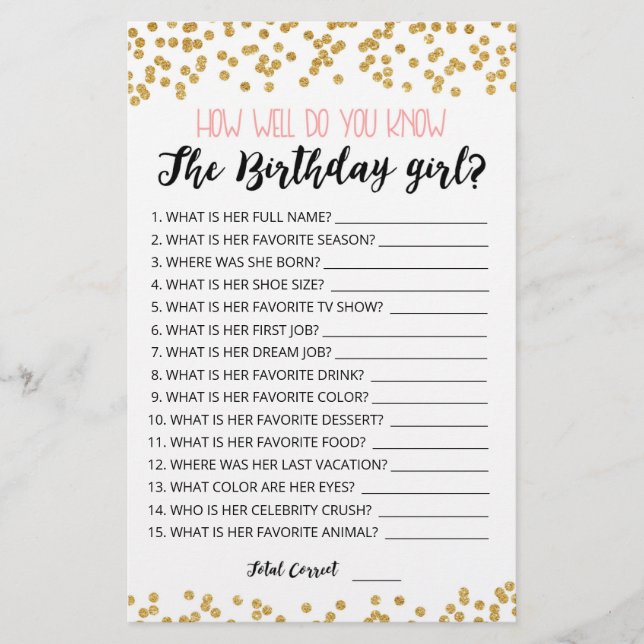 Como você sabe bem o jogo da garota de aniversário (Frente)