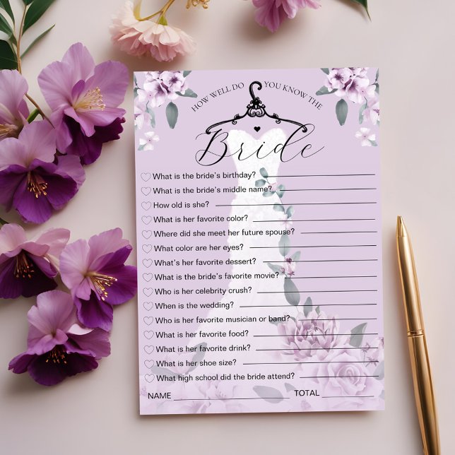 Como você sabe o cartão de noiva de casamento? (How Well Do You Know the Bride Wedding Dress Game Invitation)