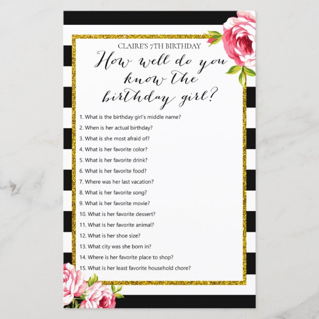 Como você sabe o jogo da aniversariante? (Frente)