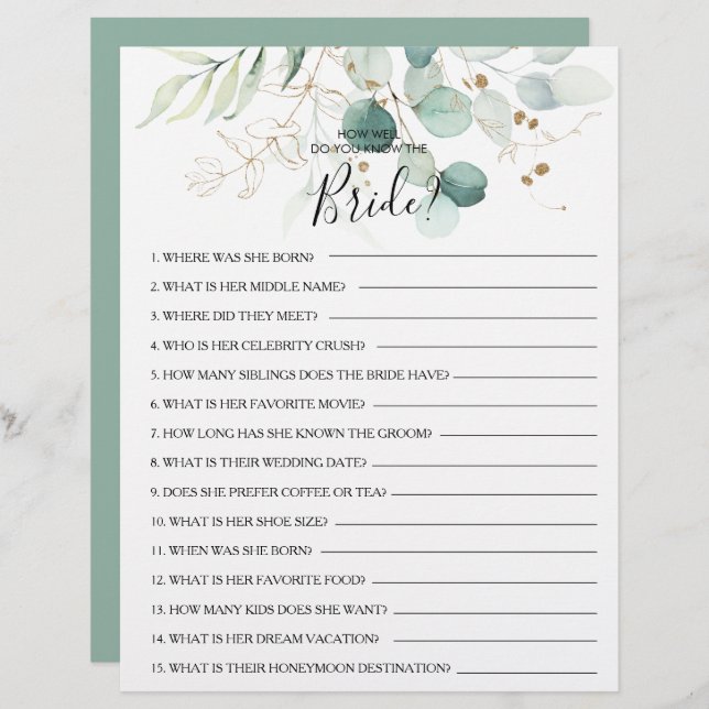 Como você sabe o jogo do Chá de panela da Noiva? (Frente/Verso)