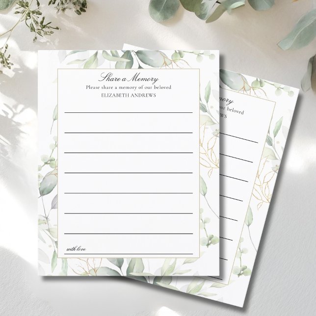 "Compartilhe uma Memória" Cartões de Presença em S ("Share a Memory" Eucalyptus Funeral Service Attendance)