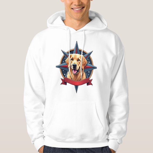 Compass Estrela Patriótica Camiseta Golden Retriev (Frente)