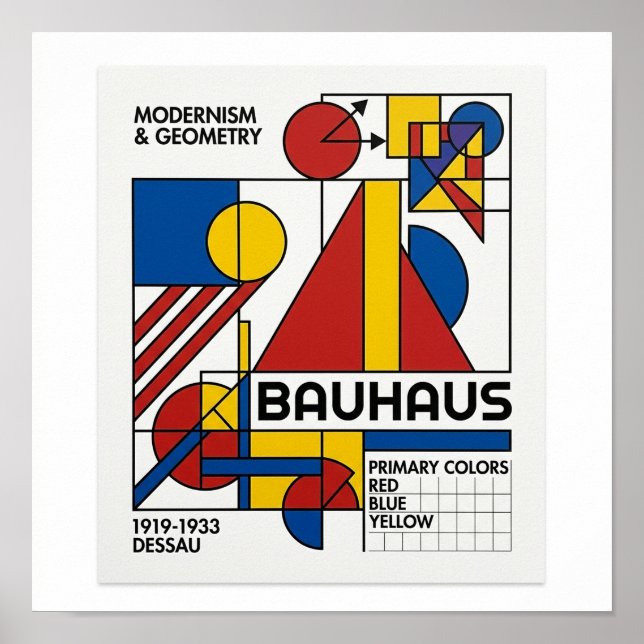 Composição Geométrica Bauhaus Quadrada Poster (Frente)