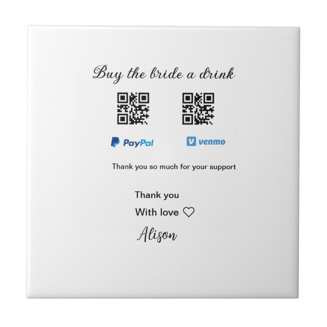 Comprar a noiva doação de bebida QR Venmo PayPal (Frente)