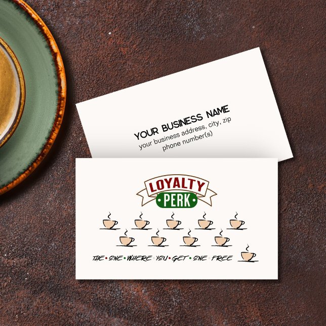 Compro de café Cartão de visita de fidelidade engr (Loyalty Card for Coffee Shop with funny loyalty perk slogan logo by Busy Business Bee)