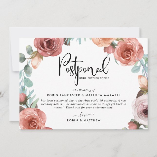 Comunicado de Evento Adiado, Cartão Blush Peach (Frente)