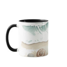 Concha & Areia – Caneca de Tote de Praia em Aquare