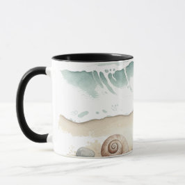 Concha & Areia – Caneca de Tote de Praia em Aquare