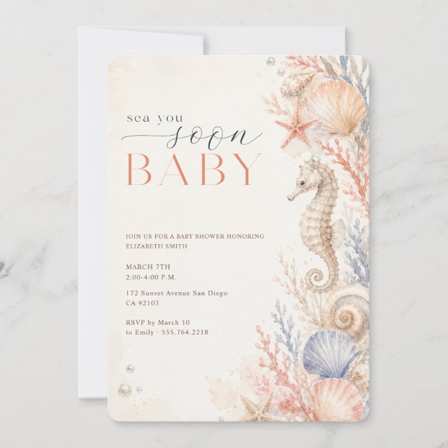 Concha de Molusco Aquarela Vejo Você Logo Convite  (Frente)
