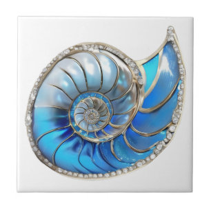 Concha do mar Nautilus azul oceano diamante brilho