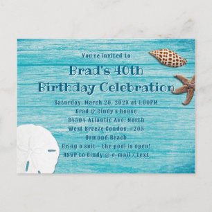 Conchas da Praia de Blue Wood Cartão de Convite pa