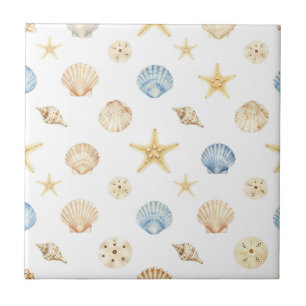 Conchas de Estrelas-do-Mar Padrão Costeiro em Aqua